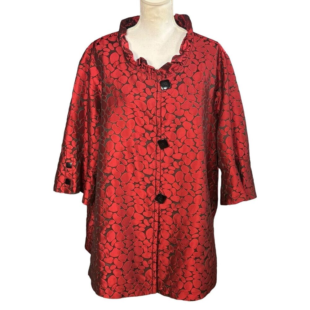 Ali Miles Red Floral Jacquard Satin Blazer